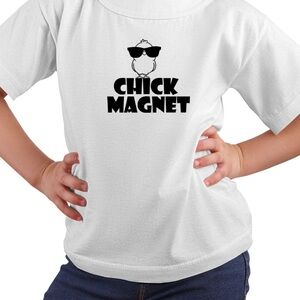 White Kids T-Shirt with Chick Magnet Design